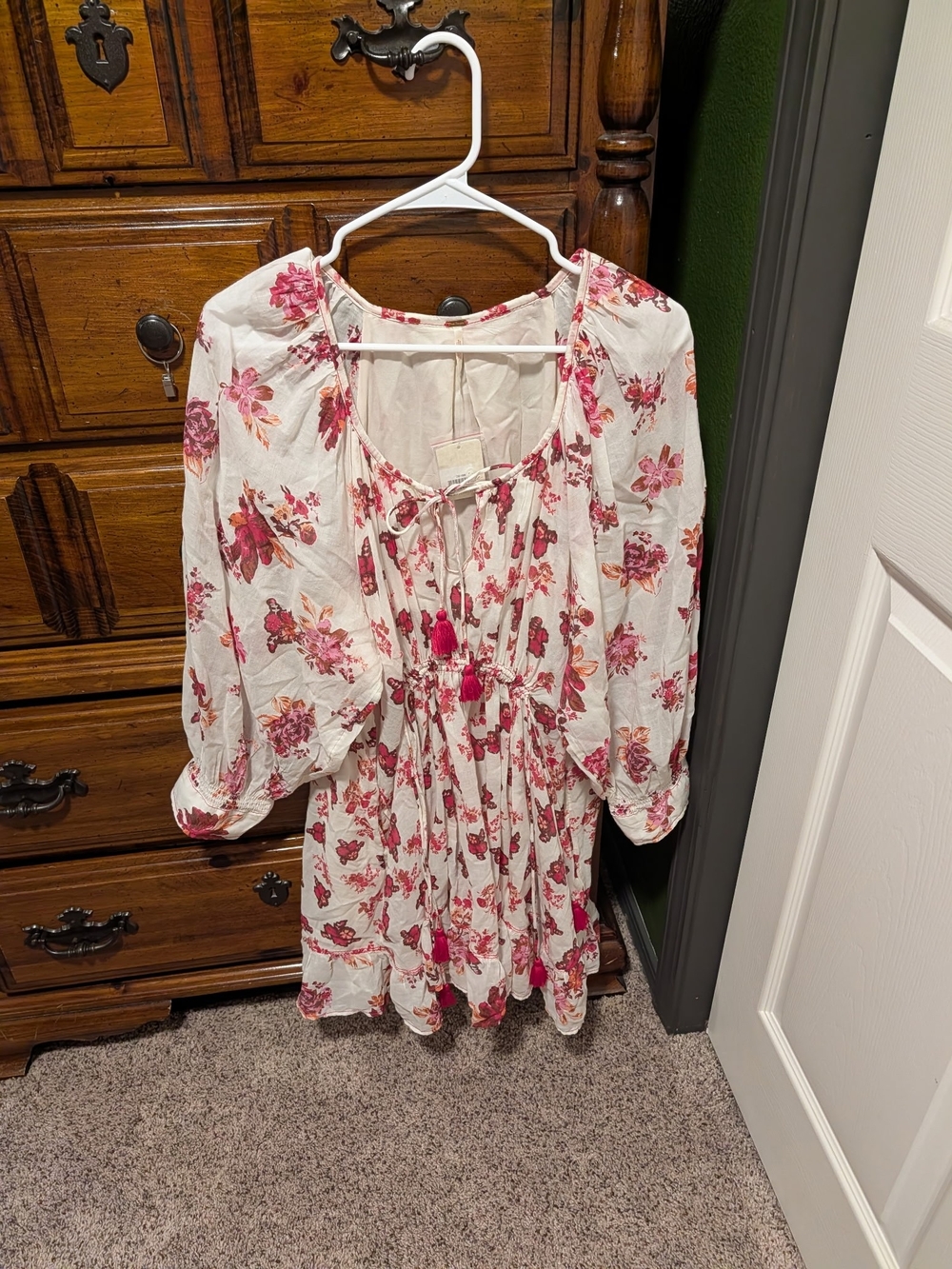 Free People Cream Dress with Pink Floral Print
